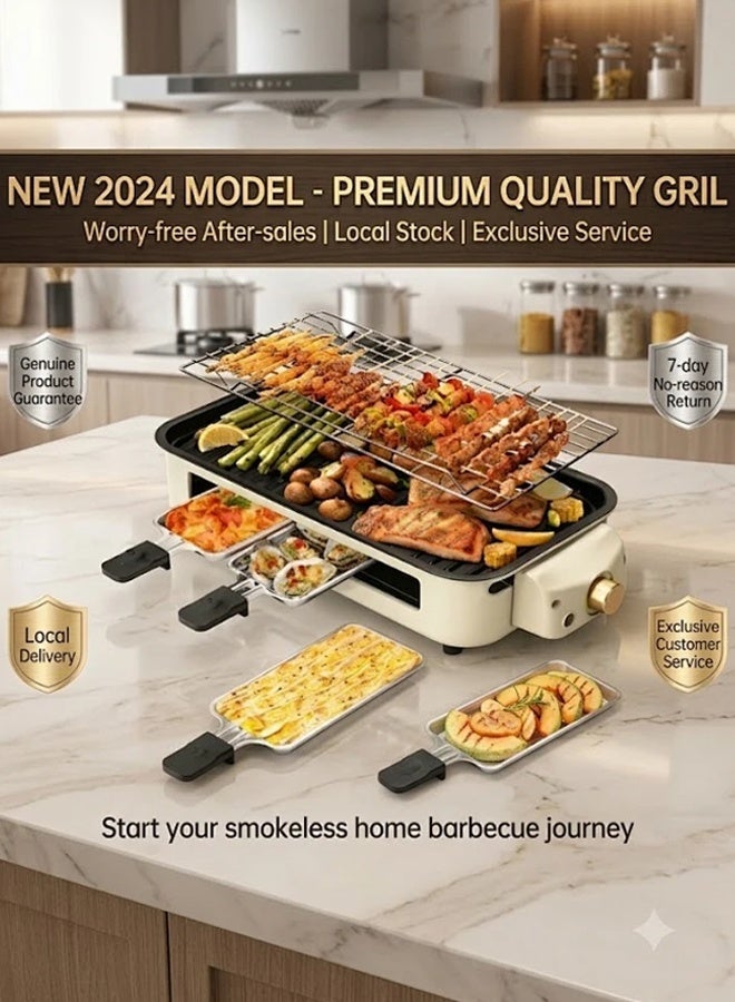 APEX Electric Grill BBQ Machine, Smokeless Indoor Grill with Removable Non-Stick Plate, Portable Tabletop Barbecue Grill for Steak, Chicken, Kebab, Seafood & Family Party Cooking 1500W - Image 3
