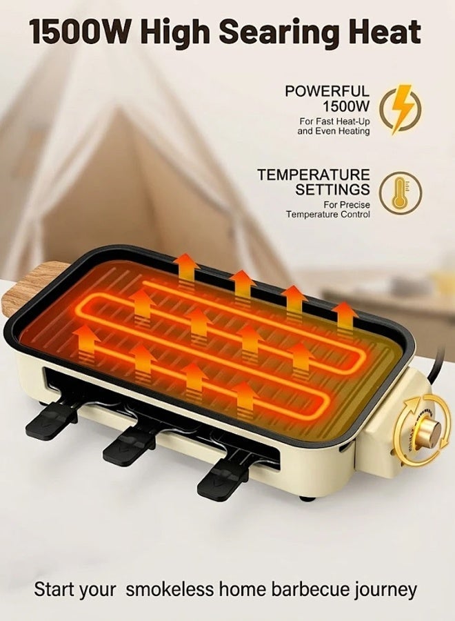 APEX Electric Grill BBQ Machine, Smokeless Indoor Grill with Removable Non-Stick Plate, Portable Tabletop Barbecue Grill for Steak, Chicken, Kebab, Seafood & Family Party Cooking 1500W - Image 5