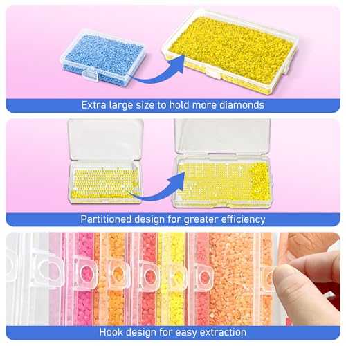 Sumekar 15PCS Extra Large Diamond Painting Storage Containers TraysDiamond Painting Accessories2in1 Diamond Art Trays with LidsClear - Image 3