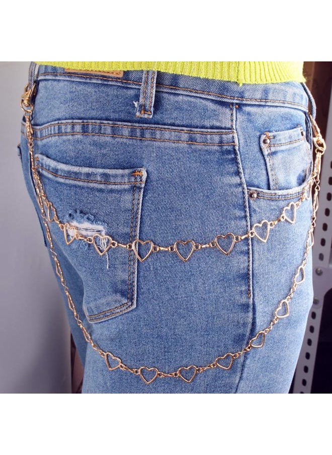 YERTTER Unisex Hip Hop Punk Heart Pendant Layering Trousers Chain Wallet Chain Jeans Pant ChainTrousers Jewelry for Men Women (Gold) 
