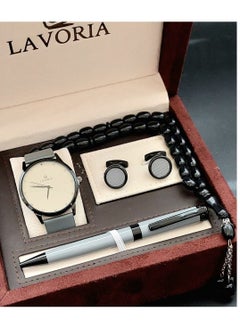 Laforea watch gift set for men consisting of 4 pieces, a rosary watch, a pen and a set of buttons