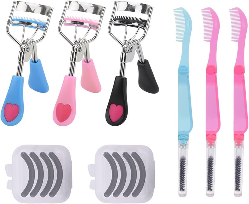 14 Pcs Eyelash Curler Set, 3 in 1 Eyelash Curler with Built in Comb, Include Eyelash Curler, Eyelash Comb Eyebrow Brush and Refill Pads, Eyelash Applicator Tool for Women (Size:14 Pcs/Set)