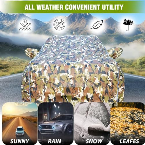 CABIUS 100% Waterproof Car Body Cover for Tata Punch (2021-2025) with Mirror Pocket (Heat & UV Resistant, Triple Stitched, Soft Lining, Bottom Elastic & Piping) Camouflage, Military Print - Image 2