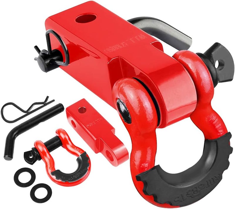 AUTOBOTS Tow Hitch Receiver 2", 45,000 Lbs Break Strength Shackle Hitch Receiver with 5/8" Screw Pin, 3/4 Shackle, Towing Accessories for Vehicle Trailer Recovery Off-Road Red&Red - Image 1