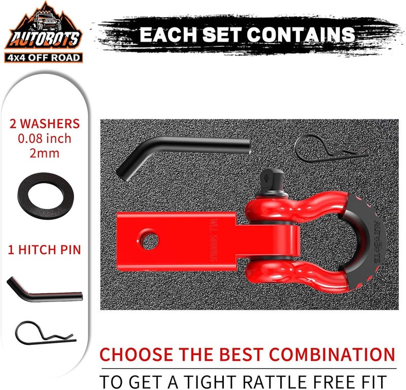 AUTOBOTS Tow Hitch Receiver 2", 45,000 Lbs Break Strength Shackle Hitch Receiver with 5/8" Screw Pin, 3/4 Shackle, Towing Accessories for Vehicle Trailer Recovery Off-Road Red&Red - Image 2
