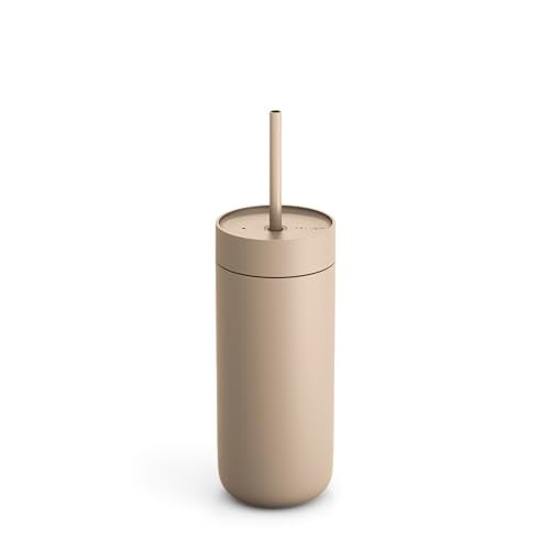 Fellow 16 oz Carter Cold Travel Mug for Water, Iced Tea, Coffee, Smoothies, Iced Coffee & more - Stainless Steel Vacuum-Insulated Iced Coffee tumbler with Spill Resistant lid and straw - Sand Dune - Image 1