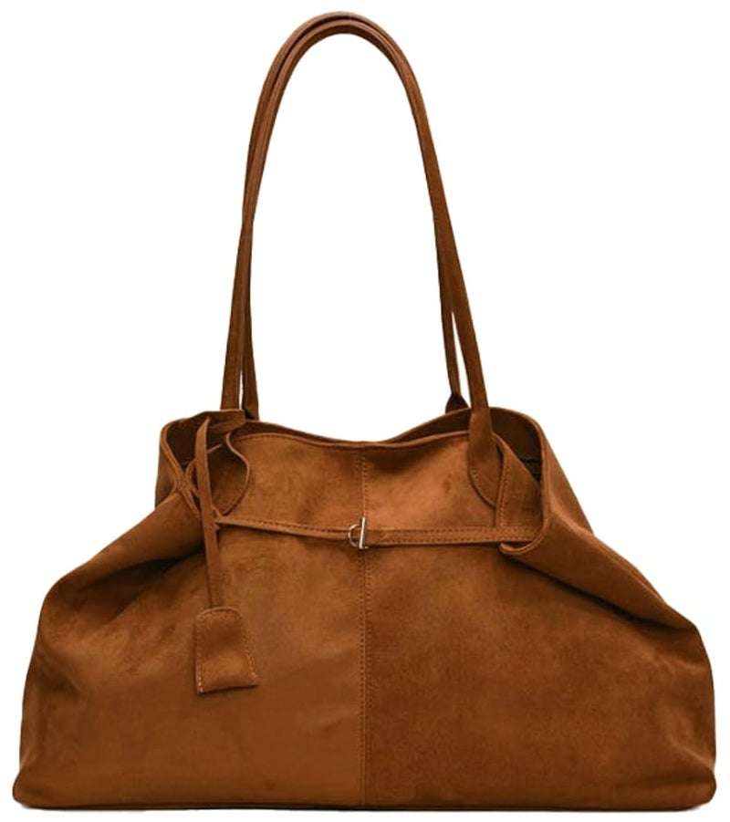 EMGILL Oversized Suede Tote Handbag Elegant Top Handle Purse Fall Winter Satchel Purses for Women Office College Slouchy Hobo Bag - Image 1