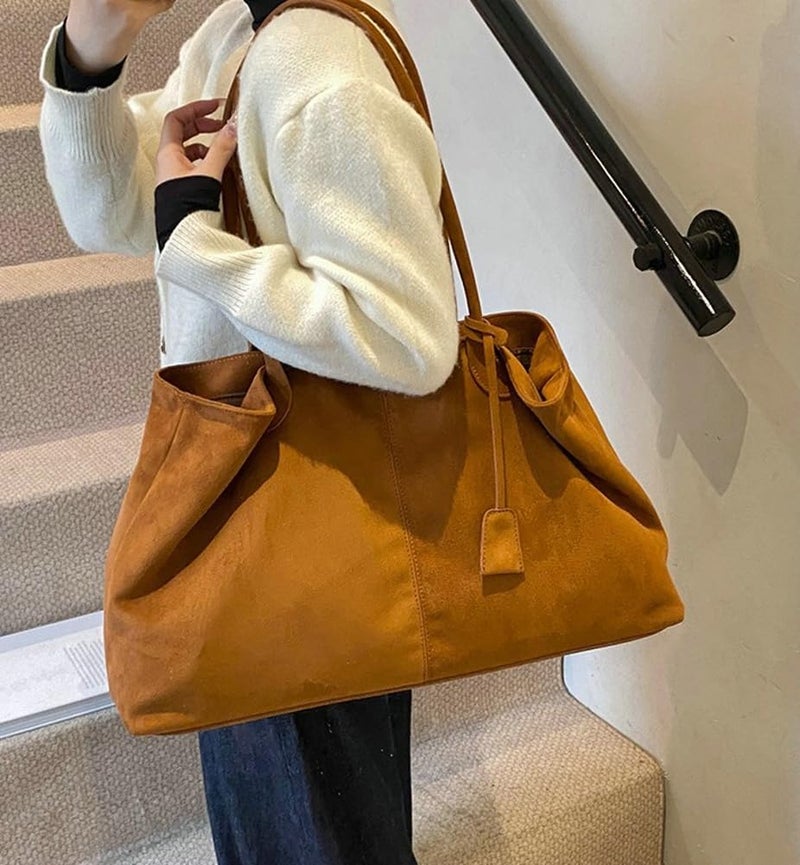 EMGILL Oversized Suede Tote Handbag Elegant Top Handle Purse Fall Winter Satchel Purses for Women Office College Slouchy Hobo Bag - Image 3