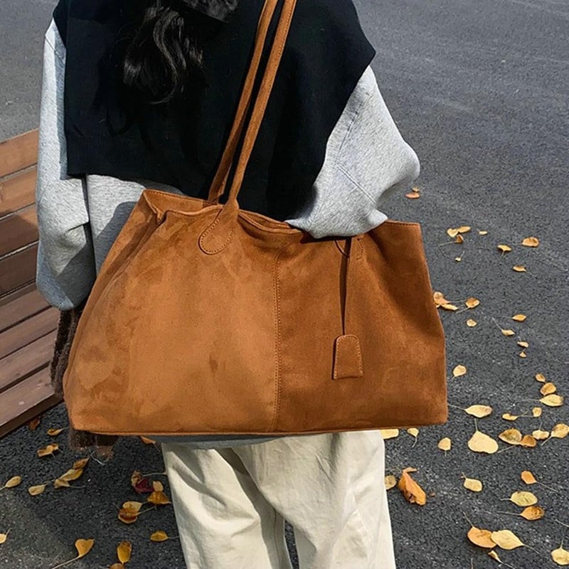 EMGILL Oversized Suede Tote Handbag Elegant Top Handle Purse Fall Winter Satchel Purses for Women Office College Slouchy Hobo Bag - Image 2