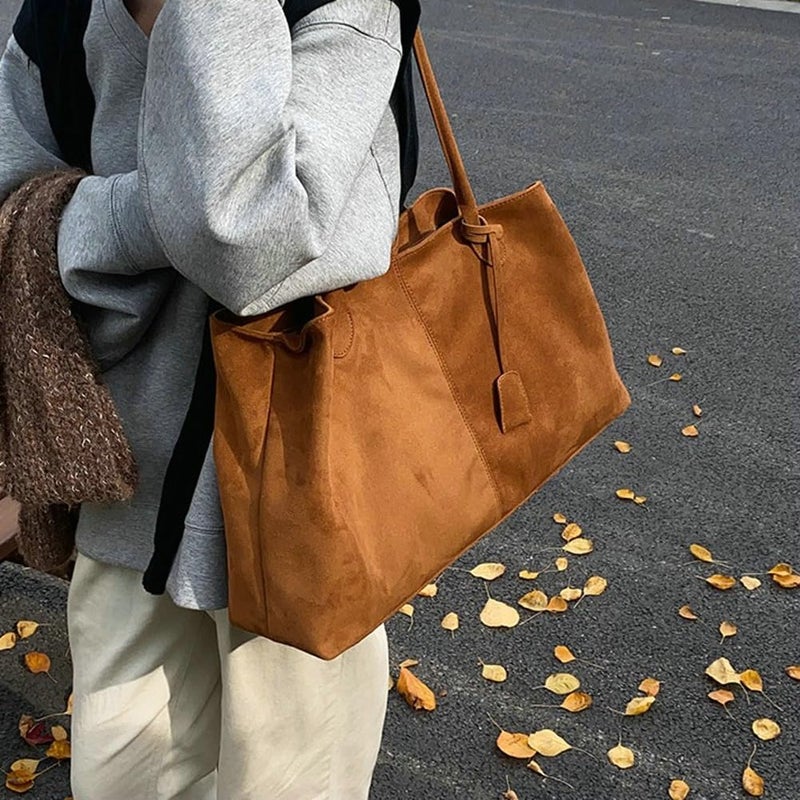EMGILL Oversized Suede Tote Handbag Elegant Top Handle Purse Fall Winter Satchel Purses for Women Office College Slouchy Hobo Bag - Image 4