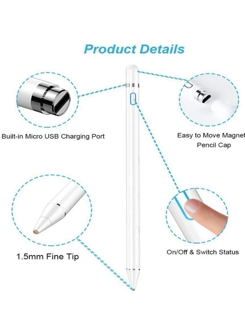 JAJEEK "Universal Active Stylus Digital Pen for iPhone, iPad, Android Tablets & Smartphones | High Precision Rechargeable Capacitive Touchscreen Pencil | Fine Tip Drawing & Writing Tool - White" - Image 2