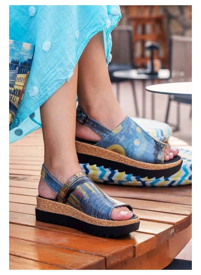 Dogo Women's Vegan Leather Multicolor Thick-Soled Sandals - Sea Sparkle Design. - Image 1