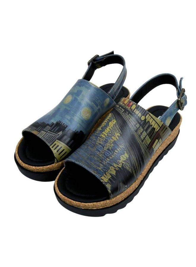 Dogo Women's Vegan Leather Multicolor Thick-Soled Sandals - Sea Sparkle Design. - Image 2