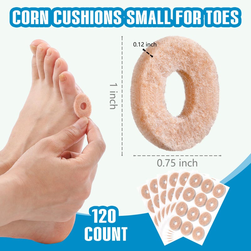 Breling 120pcs Corn Cushions Callus Pads Soft Felt Oval Corn Removers Cushions Protectors for Feet Self stick Adhesive Foot for Toes Relief Pain from Blisters Heel Frictions - Image 2