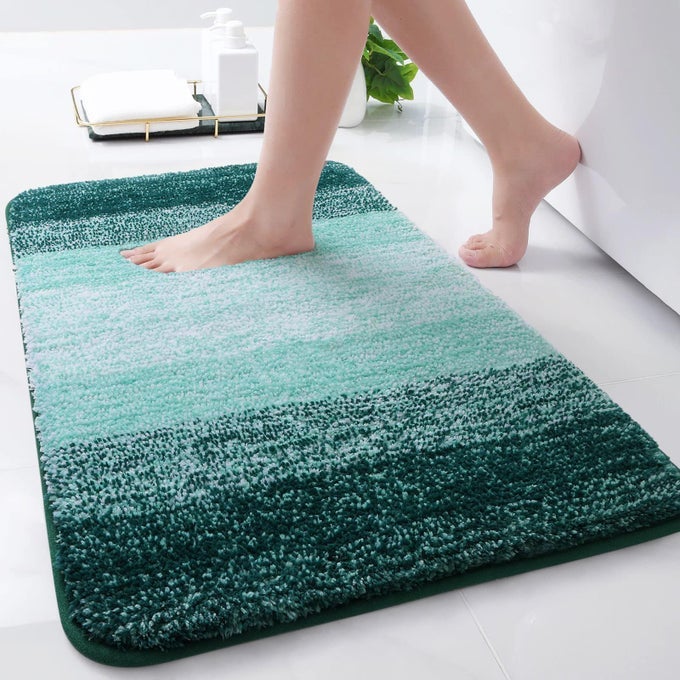 MICROFIBER BATHROOM RUGS SHAGGY SOFT AND ABSORBENT BATH RUG NONSLIP THICK PLUSH MACHINE WASHABLE DRY BATH MATS FOR BATHROOM TUB AND SHOWER 24X16 DARK GREEN RECTANGULAR