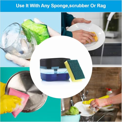 Homeor 2 in 1 Soap Dispenser for Bathroom Accessories Dishwasher Liquid Dispenser with Sponge Holder for Kitchen Sink Countertop Kitchen Bathroom (Multi-Color), 1 Piece - Image 3