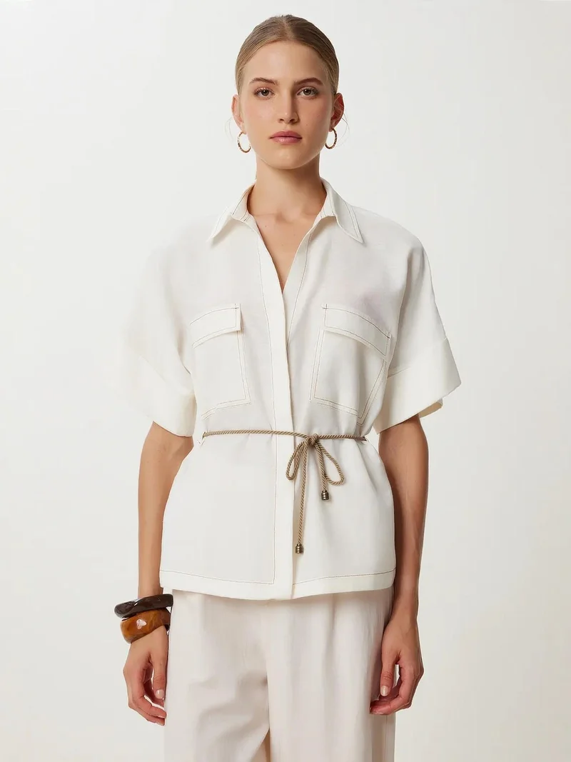 السعادة في إسطنبول ISTANBUL Loose Fit Drawstring Shirt with Binding Detail
