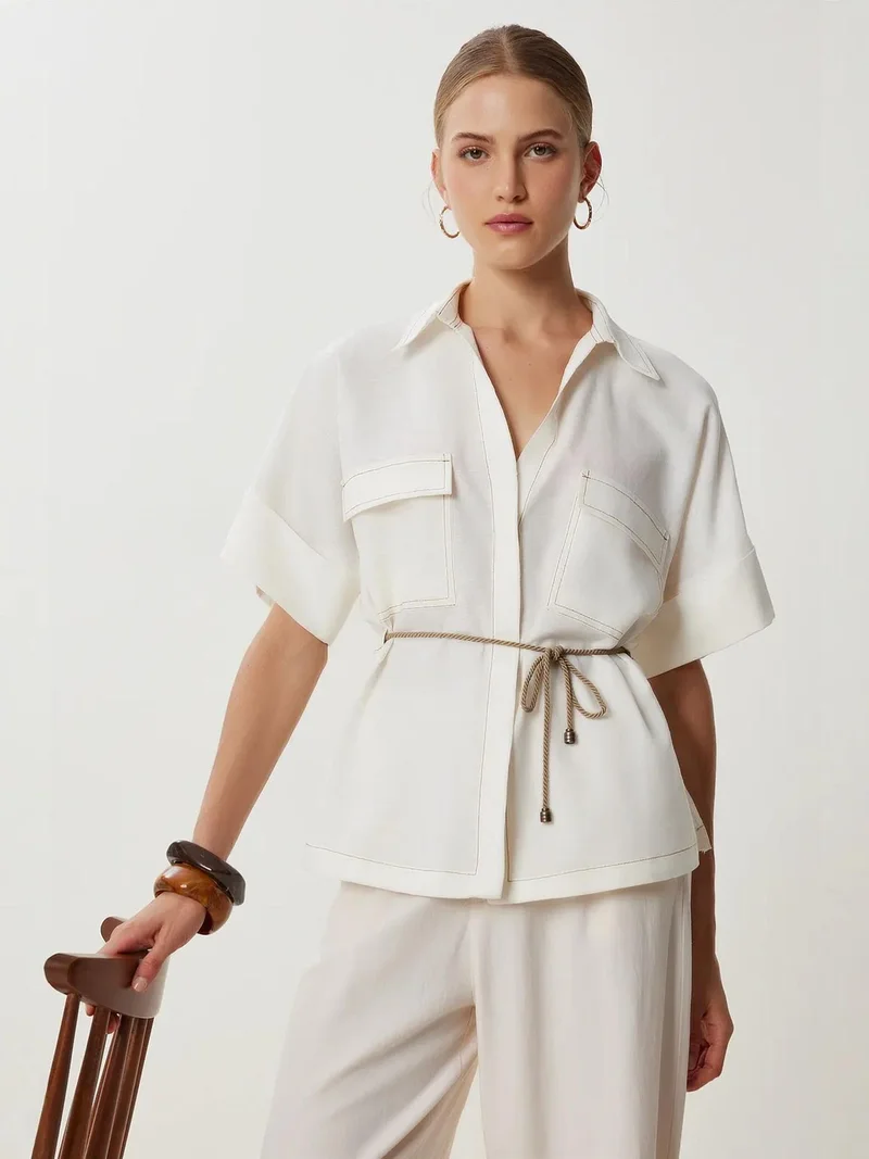 السعادة في إسطنبول ISTANBUL Loose Fit Drawstring Shirt with Binding Detail