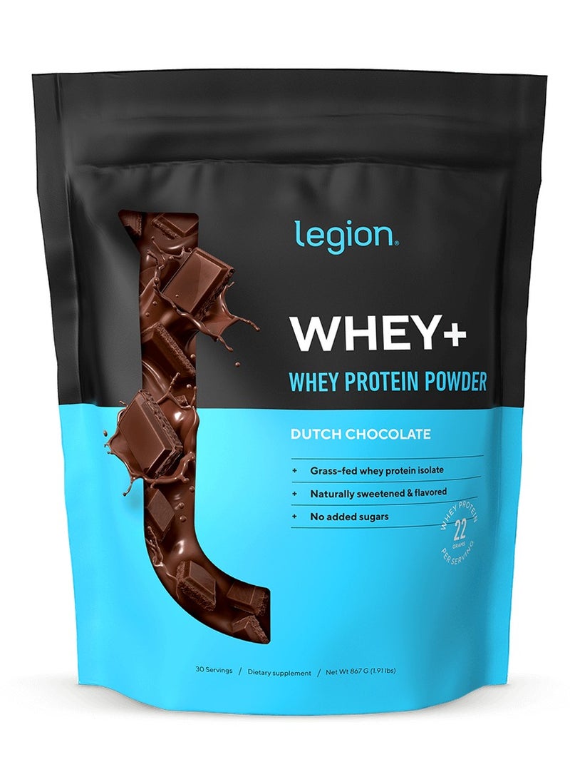 Legion Athletics - Whey+ Protein Powder Grass Fed Whey Protein Isolate Naturally Sweetened And Flavored No Added Sugars 22 Grams Per Serving 867 G (1.90 Lbs) 30 Servings - Dutch Chocolate - Image 1