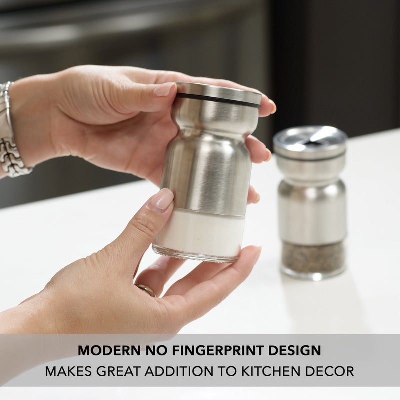 CHEFVANTAGE Salt and Pepper Shakers Set with Adjustable Pour Holes by CHEFVANTAGE - Stainless Steel - Image 4