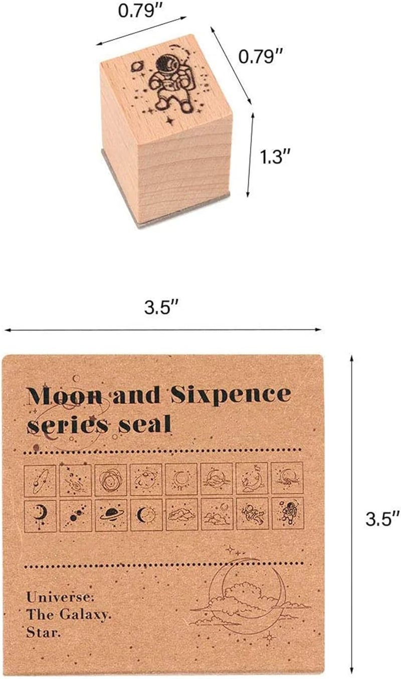 Wooden Rubber Stamps, Universe and Galaxy Decorative Rubber Stamp Set, Wood Mounted Rubber Stamps for Arts Crafts, Bullet Journals, Card Making, Scrapbooking, Diary, Letter, 16 Pieces - Image 5