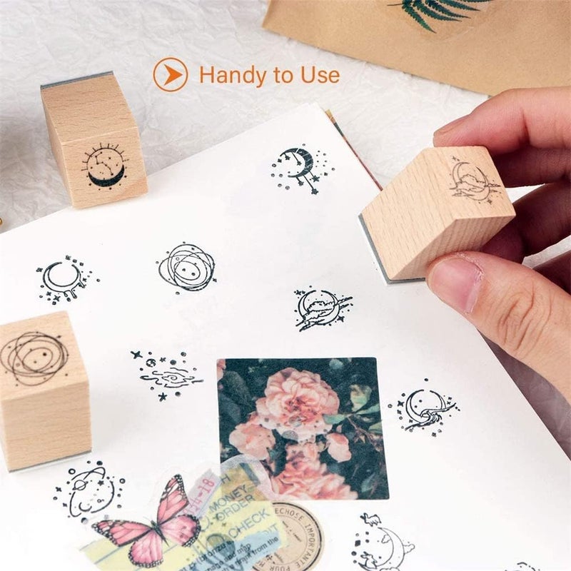 Wooden Rubber Stamps, Universe and Galaxy Decorative Rubber Stamp Set, Wood Mounted Rubber Stamps for Arts Crafts, Bullet Journals, Card Making, Scrapbooking, Diary, Letter, 16 Pieces - Image 3