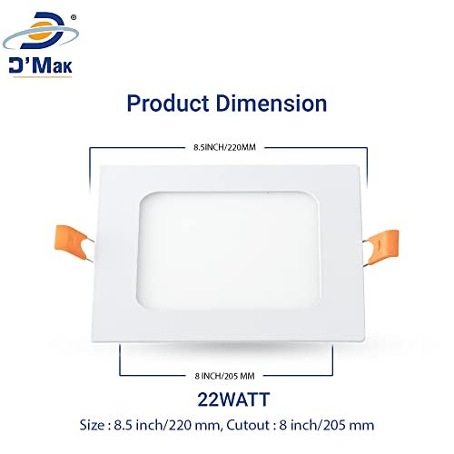 D'Mak D’Mak 22 Watt White LED Conceal Panel Ceiling Light for POP False Ceiling, Aluminium Metal Powder Coated, LED Light with Chip for Living Room, Bedroom and Hall, Square, Pack of 1 - Image 4