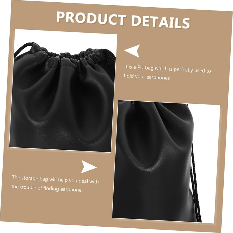 DOITOOL 2pcs Square Pu Bag Headphone Bag Leather Earphone Storage Wired Earphones Protective Bag USB Travel - Image 4