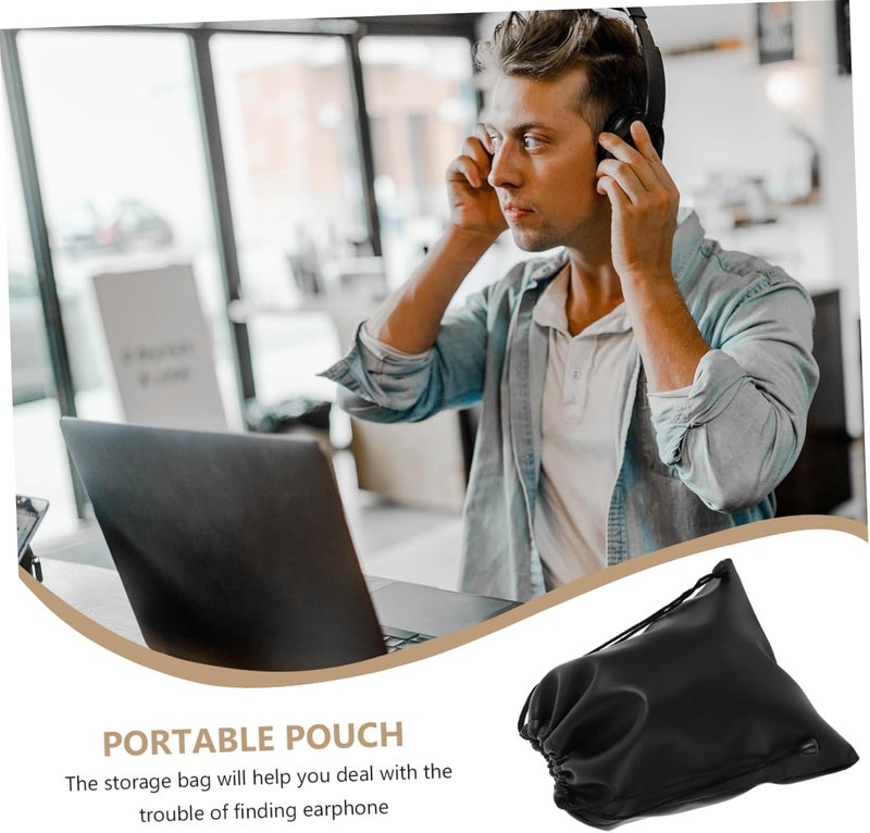 DOITOOL 2pcs Square Pu Bag Headphone Bag Leather Earphone Storage Wired Earphones Protective Bag USB Travel - Image 2