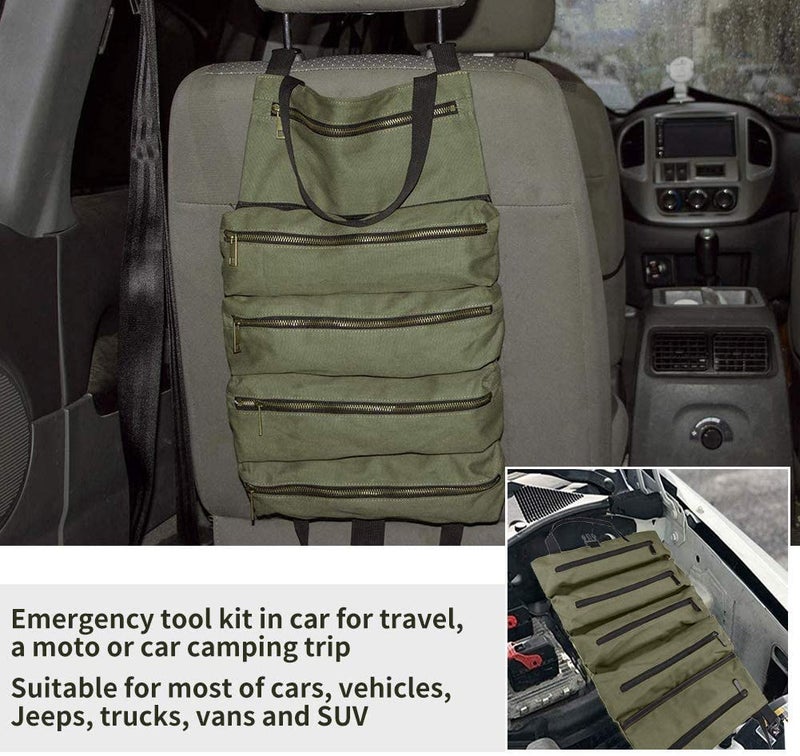 Hersent Super Roll Tool Roll Multi-Purpose Roll Up Tool Bag  Wrench Roll Canvas Tool Organizer Bucket Car First Aid Kit Wrap Roll Storage Case Hanging Tool Zipper Carrier Tote Car Camping Gear - Image 5