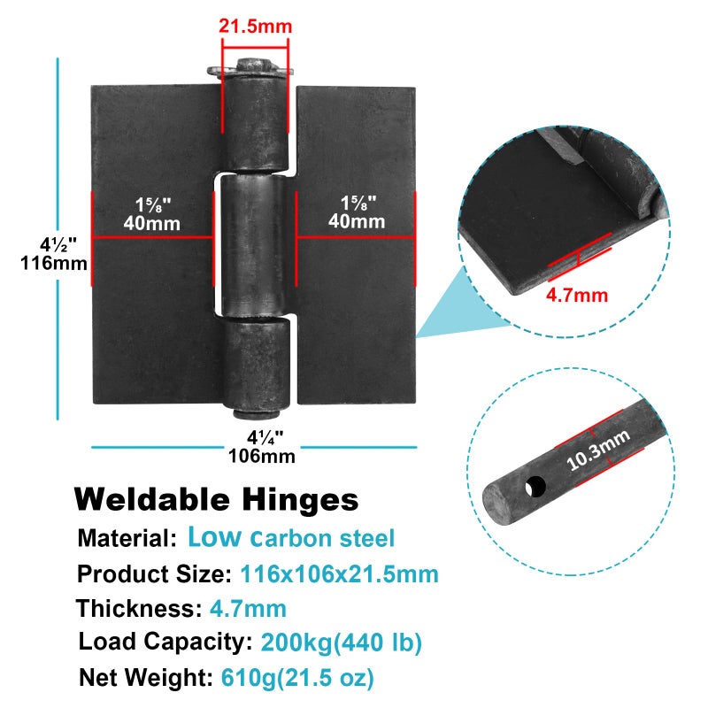 Mountain_Ark 4 Pack 4-1/2"" X 4-1/4"" Weldable Door Hinges  Heavy Duty Weld On Hinges For Trailer Gate - Image 2