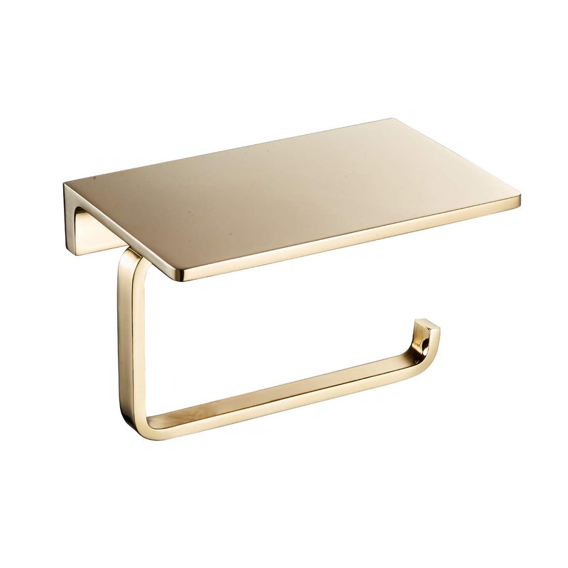 Toilet Paper Holder for Bathroom Solid Brass and Superior Hotel Style Tissue Roll Holder with Cell Phone Storage Gold Finish