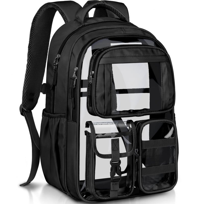PAMANO Clear Backpack for Girls, Heavy Duty Transparent Bookbag for Kids, See Through Cute Backpacks for Elementary Primary School Work Sport Travel - Black - Image 1