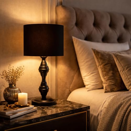 tu casa Metal Table Lamp | Fabric Shade Bedside Night Lamp for Bedroom Living Room Study | Decorative Nightstand Lamp for Home Décor & Gifting - Image 1