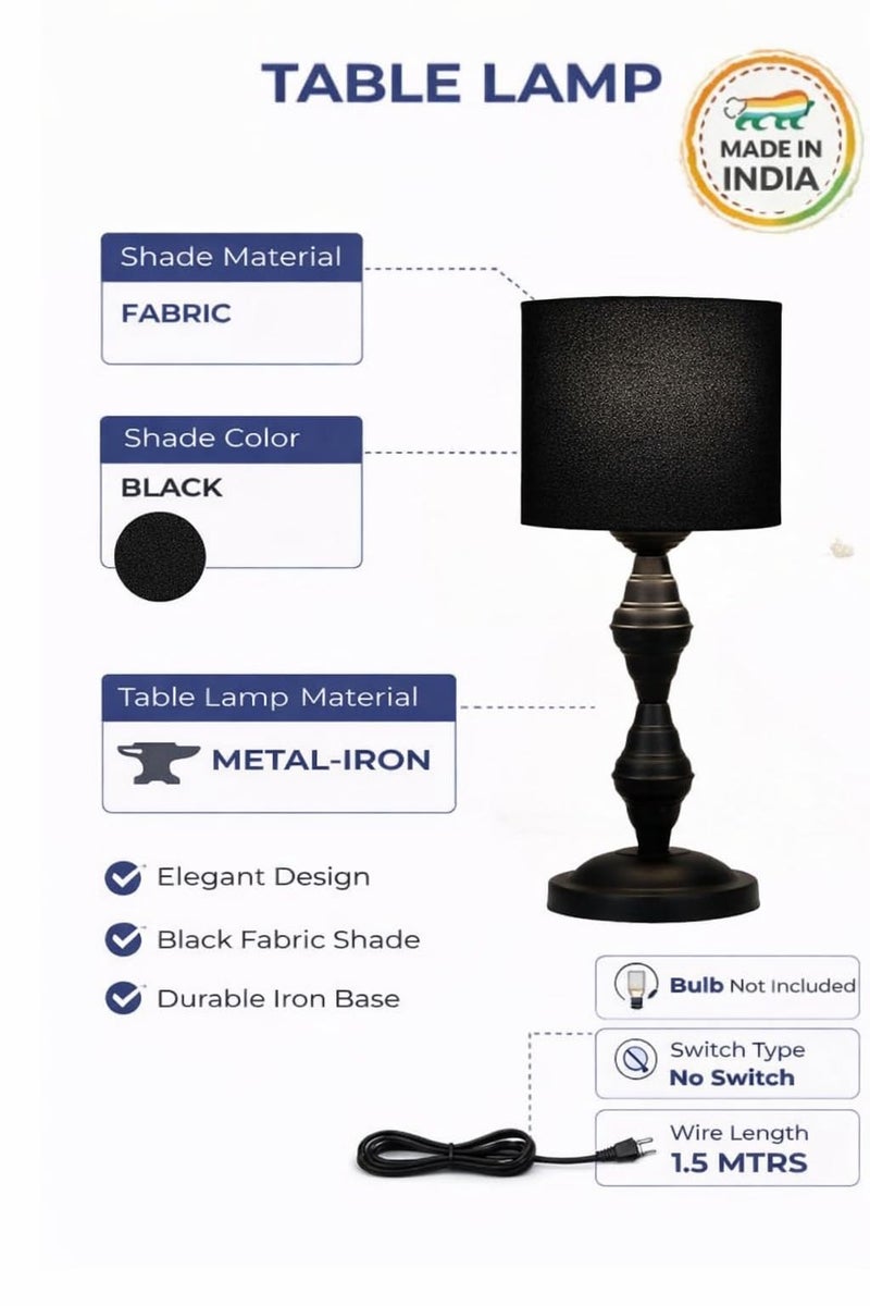 tu casa Metal Table Lamp | Fabric Shade Bedside Night Lamp for Bedroom Living Room Study | Decorative Nightstand Lamp for Home Décor & Gifting - Image 3