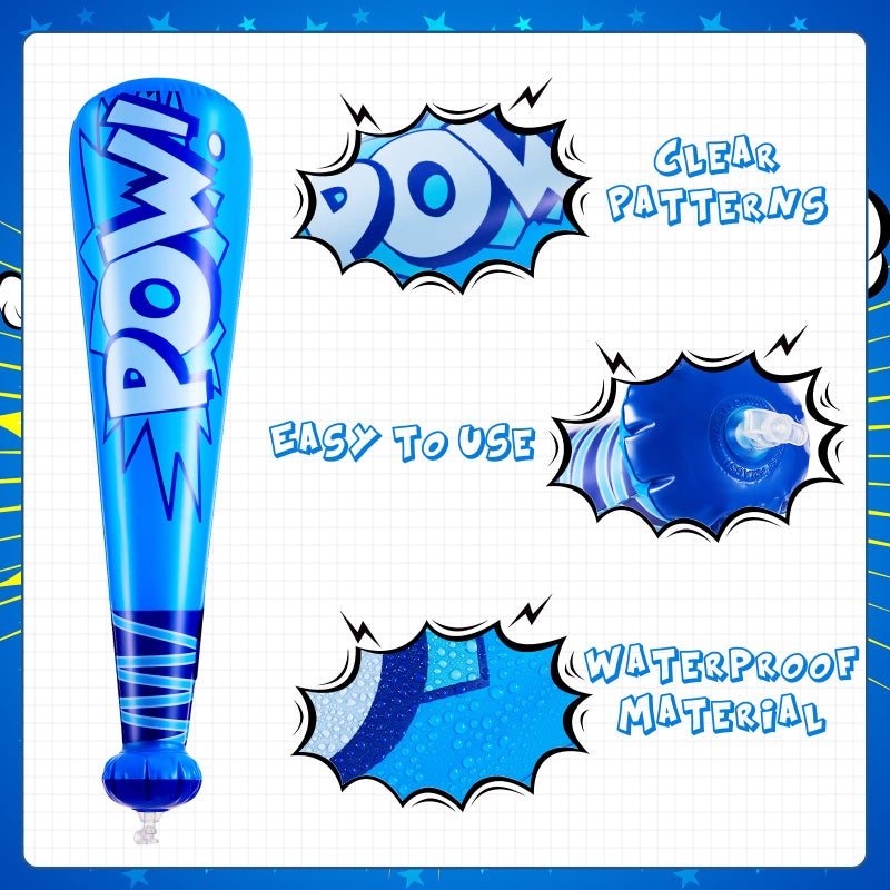Seematn 32 Pcs Mardi Gras Throws Bulk Pow Inflatable Baseball Bats 17 Inch Inflatable Blow up Bats for Kids Carnival Game Prizes Bulk Carnival Hero Sports Prizes Favors (Blue,Dark Blue,Pink,Red) - Image 3