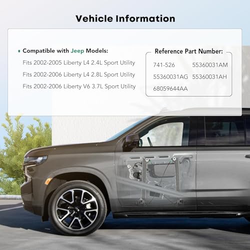 YHTAUTO Front Driver Side Power Window Regulator with 2-Pin Motor Assembly Compatible with Jeep Liberty 2002-2006, Sport Utility, Ball Stud Style - Image 2