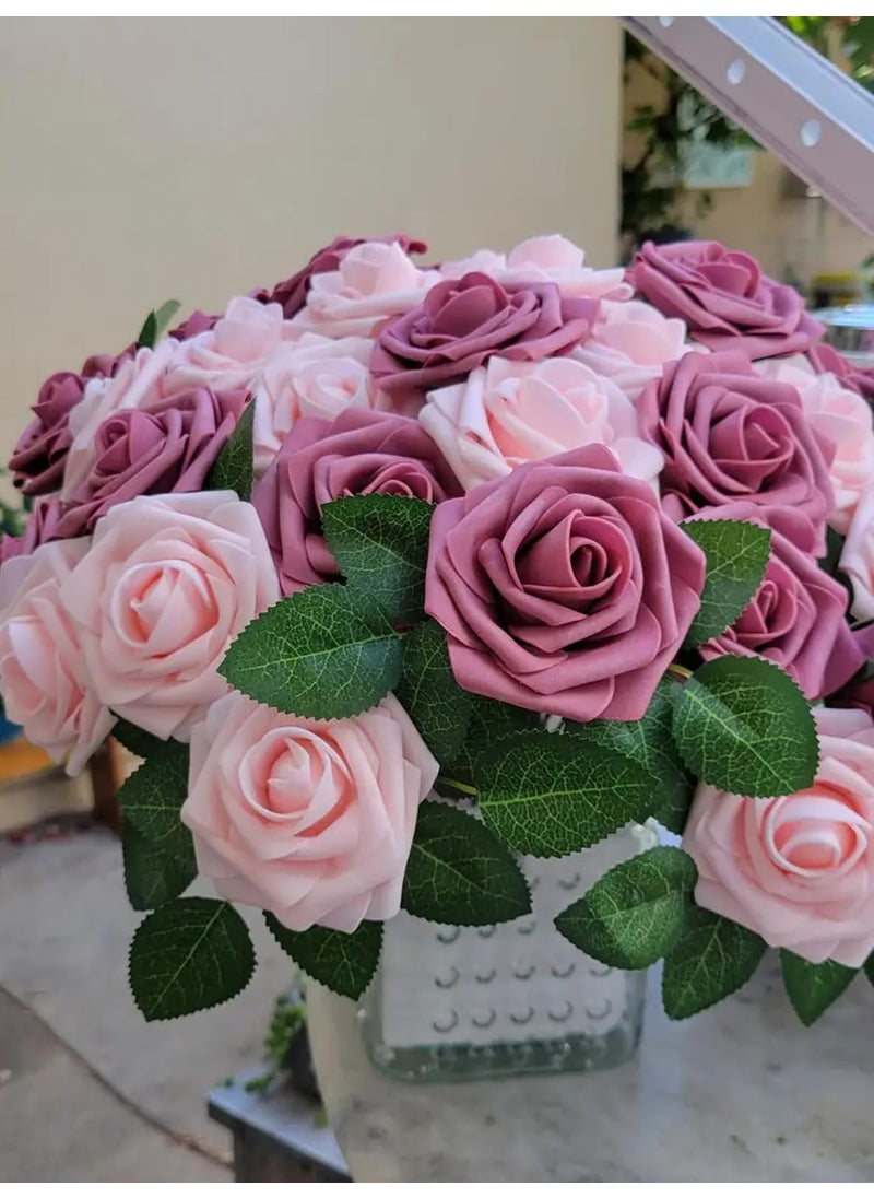 D-Seven D-Seven Artificial Flower 50pcs Mauve Roses with Stem for DIY Wedding Bouquets Floral Arrangements Bridal Shower Baby Shower Party Home Decor  - Image 3