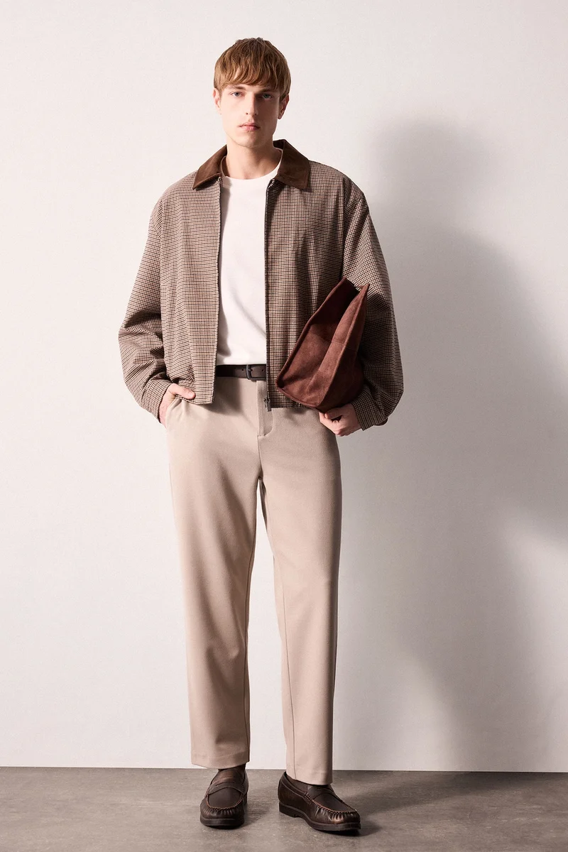 Regular Fit Straight Leg Elastic Waist Trousers