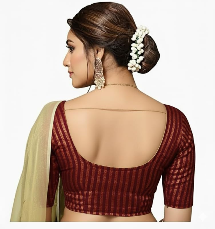Bhochi Stylish Latest Katori Design Golden Foil Printed Blouse Stretchable Readymade Saree Blouses for Women Trendy Blouse Special for Festival - Image 4