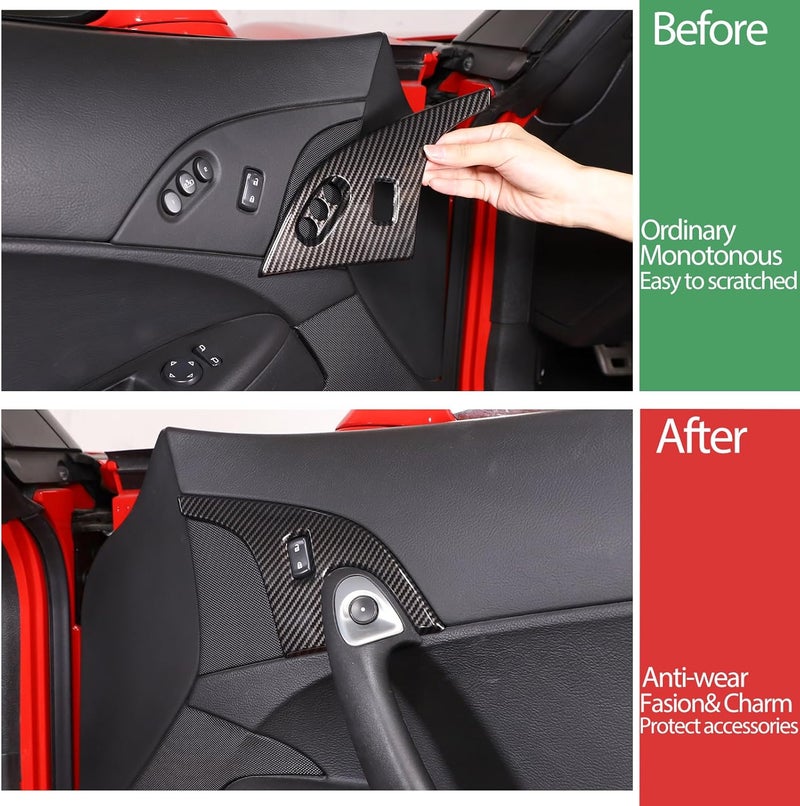 Moittellc Door Lock Switch Button Cover Trim for Chevy Corvette C6 2005-2013 - Carbon Fiber Pattern - Image 2