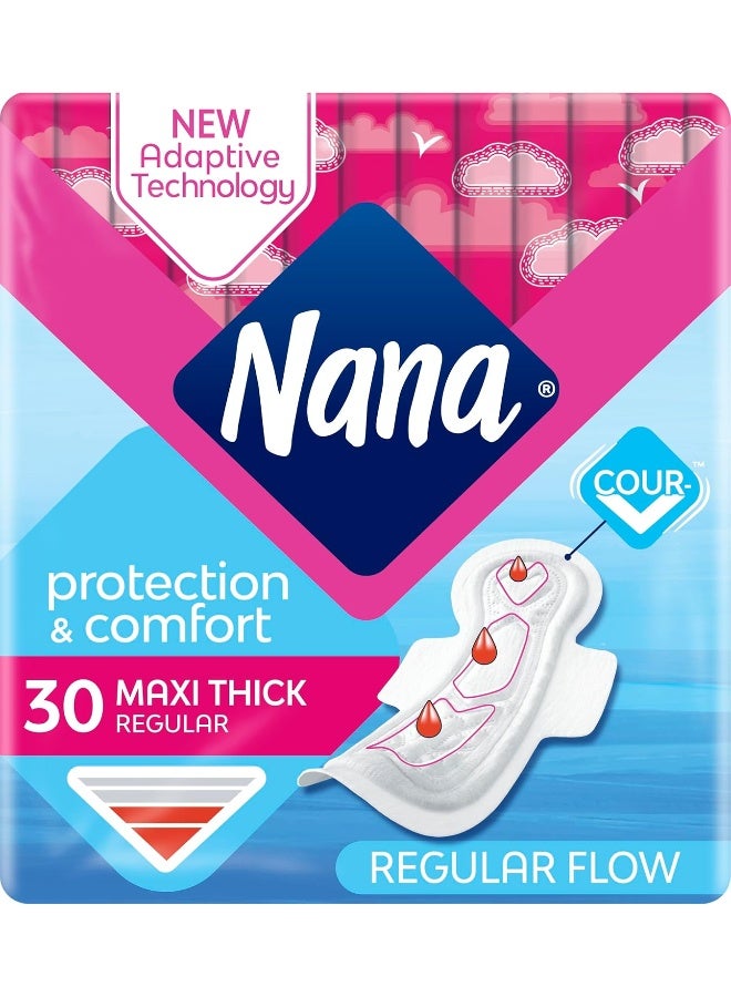 Nana فوط صحية نانا ماكسي عادية مع أجنحة، 30 قطعة - Image 1