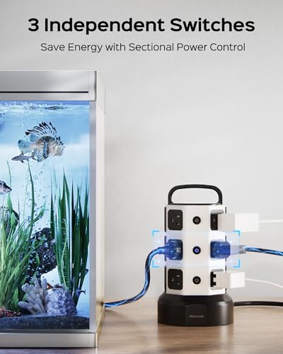 JACKYLED Power Strip Tower Surge Protector, JACKYLED 12 Outlets 6 USB (2 USB C) Charging Station, Extension Cord with Multiple Outlets, 1050J 1625W/13A Outlet Extender 6.5ft Extension Cord for Home Office - Image 4