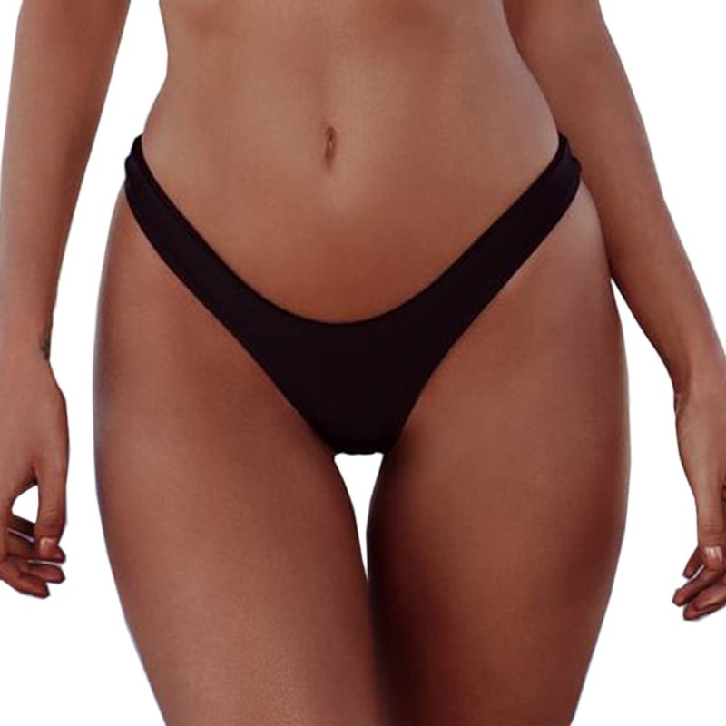 SherryDC Women's Sexy Cheeky Thong Brazilian Cut Low Rise High Leg Bikini Bottom Black - Image 1