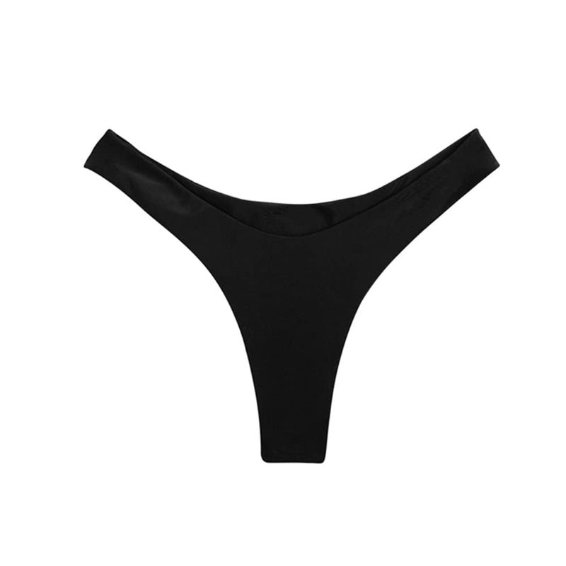 SherryDC Women's Sexy Cheeky Thong Brazilian Cut Low Rise High Leg Bikini Bottom Black - Image 2