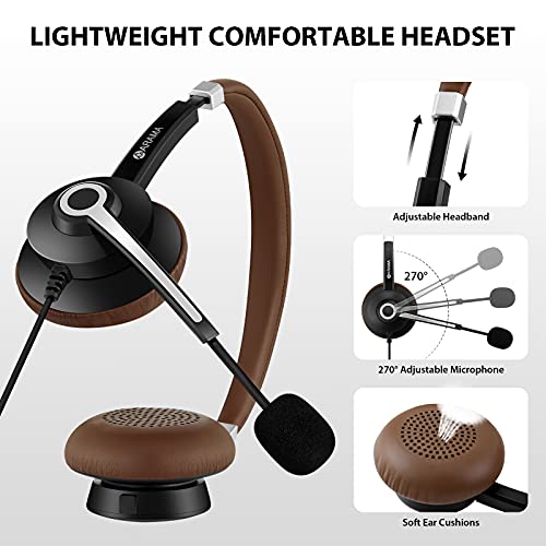 Arama USB Headset with Microphone for PC Computer Headset with Noise-Canceling Mic & in-Line Controls, Connects to PC/Cellphone/Tablet, via USB-A/USB-C/3.5mm Jack - Image 3