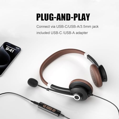 Arama USB Headset with Microphone for PC Computer Headset with Noise-Canceling Mic & in-Line Controls, Connects to PC/Cellphone/Tablet, via USB-A/USB-C/3.5mm Jack - Image 2