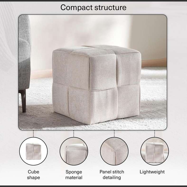 Pan Home Cream Woven Pouf 40x40x41cm - Image 5