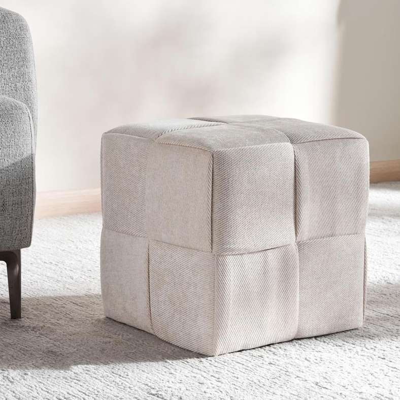 Pan Home Cream Woven Pouf 40x40x41cm - Image 1