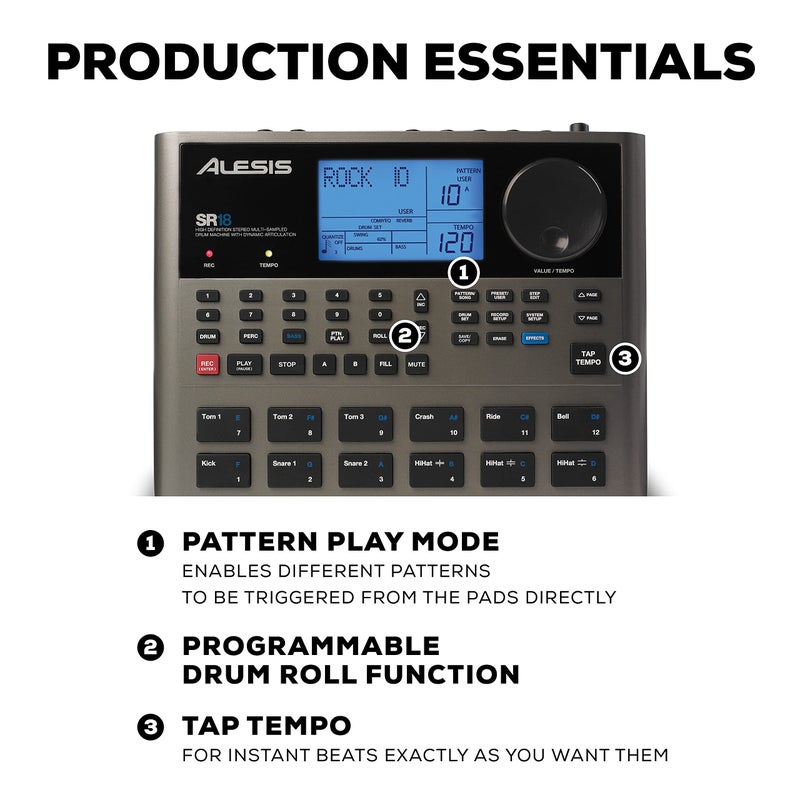 Alesis SR-18 - Studio-Grade Standalone Drum Machine With On-Board Sound Library, Performance Driven I/O and In-Built Effects / Processors - Image 4